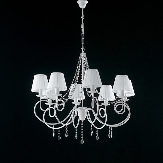 Lampadario in ferro Bianco otto luci decorazione shabby paralumi Bianchi 90x h75 cm