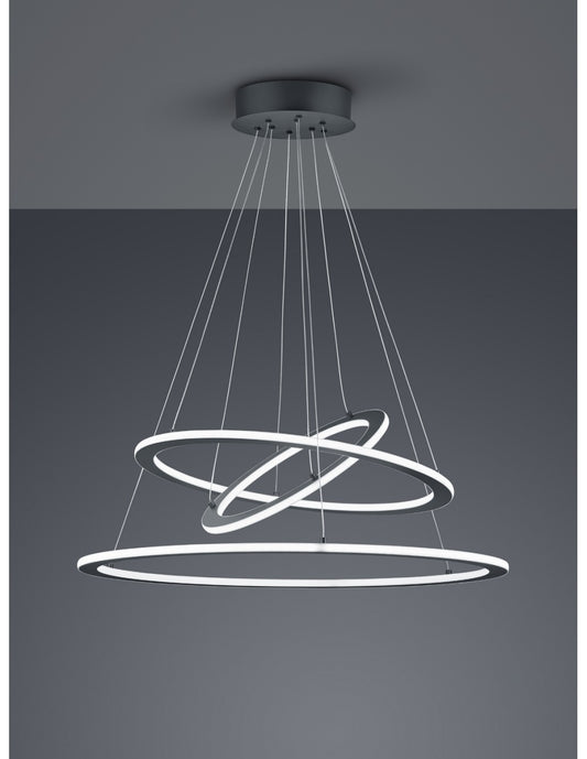 Sospensione Led Dimmerabile 3 Anelli Durban Antracite Ø80 cm Trio Lighting