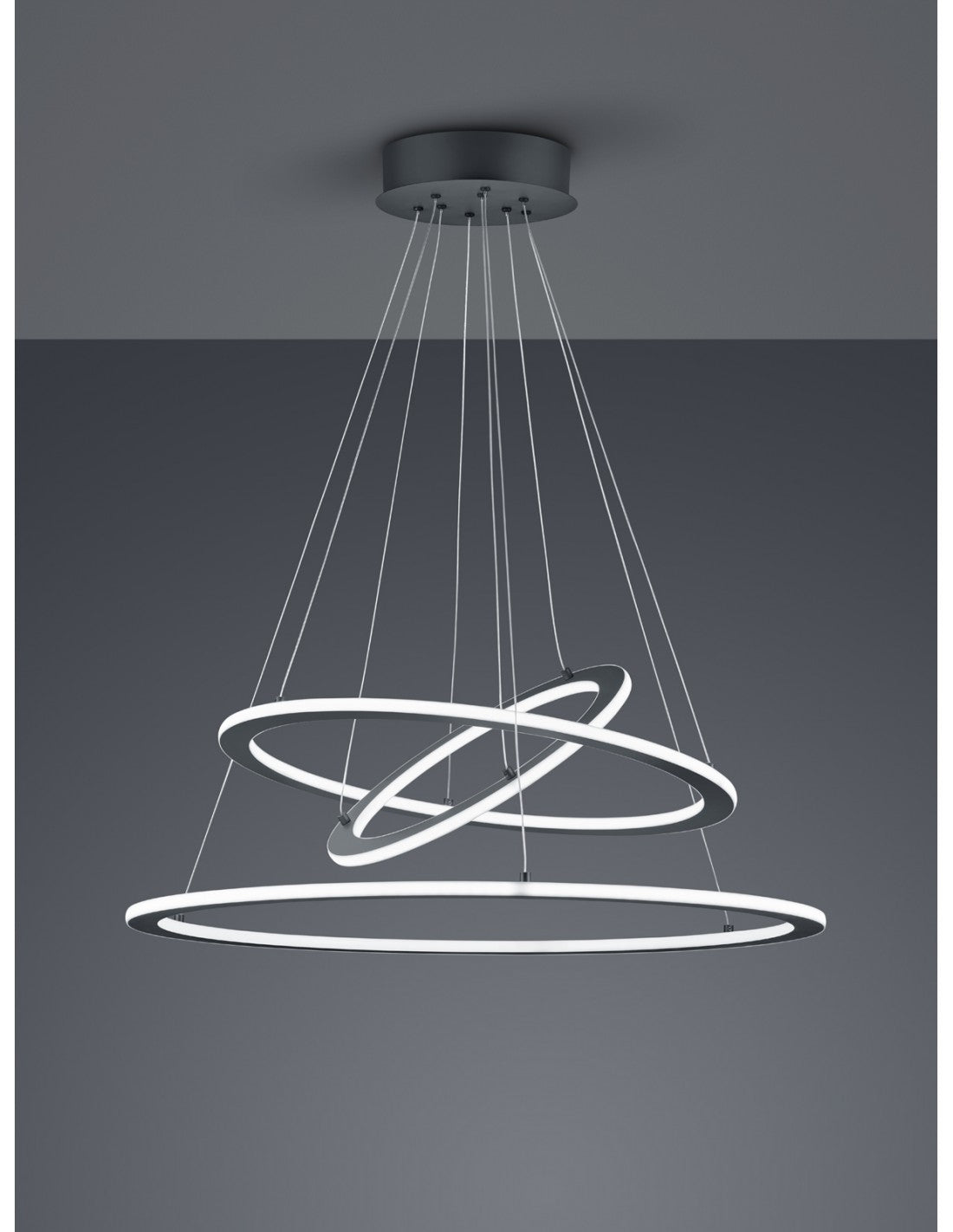 Sospensione Led Dimmerabile 3 Anelli Durban Antracite Ø80 cm Trio Lighting