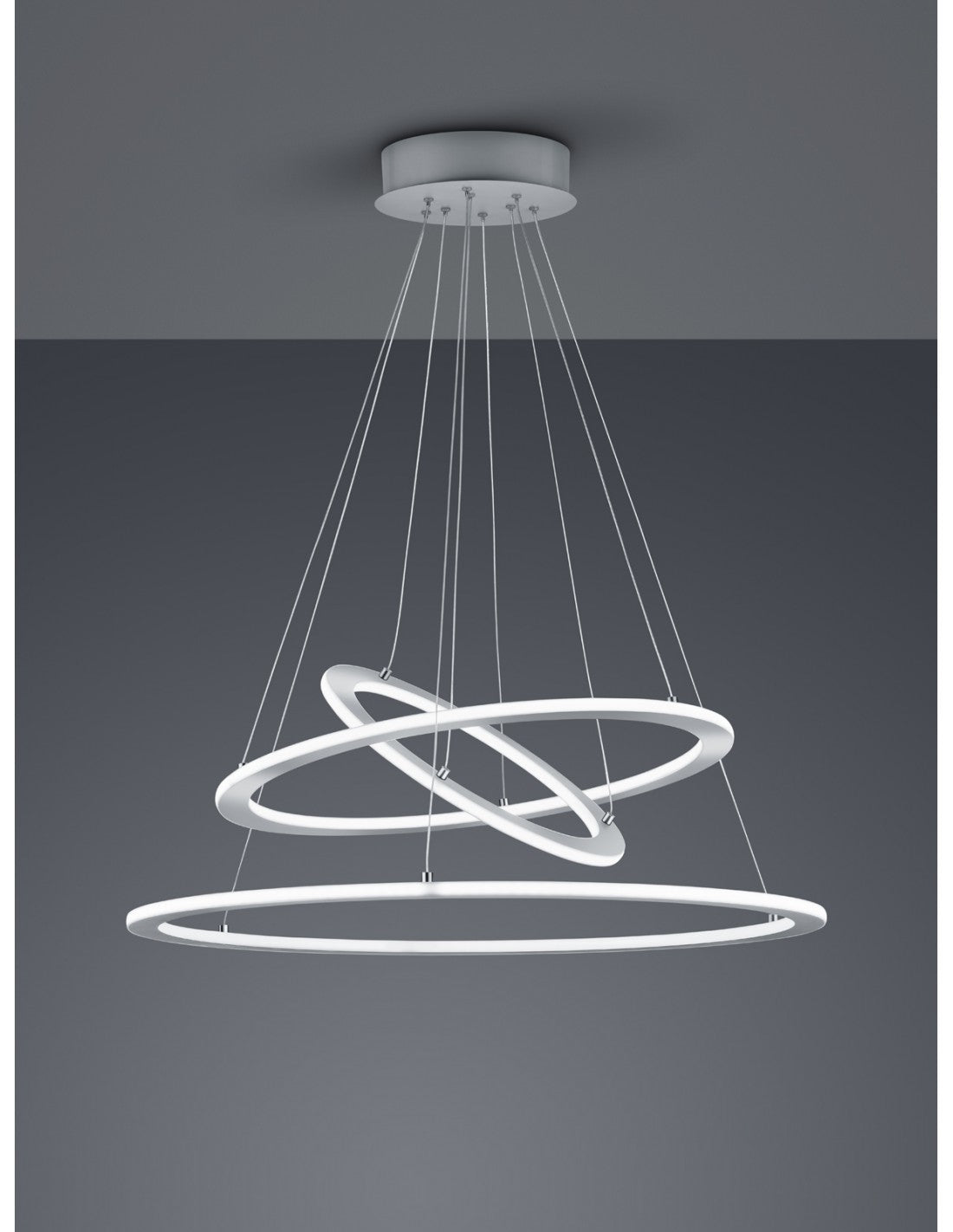 Sospensione Led Dimmerabile 3 Anelli Durban Nichel Ø80 cm Trio Lighting