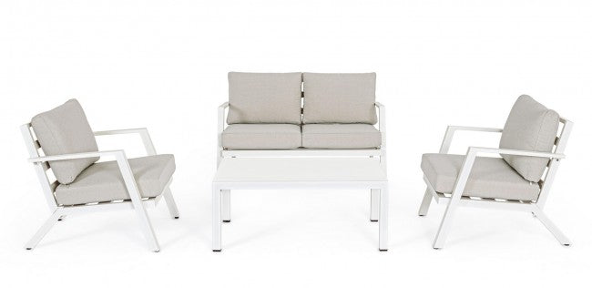 Set da esterno 4 pz Salotto con cuscini Harley bianco