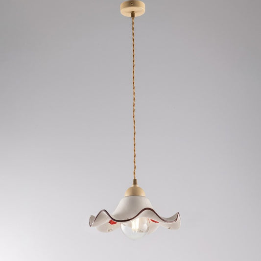 Lampadario cavo in tessuto Marrone Decape paralume in ceramica Bianco 30x h16 cm