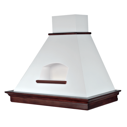 Cappa aspirante MARY C/NICCHIA in acciaio inox bianca e cornice in legno colore tabacco  cm 90