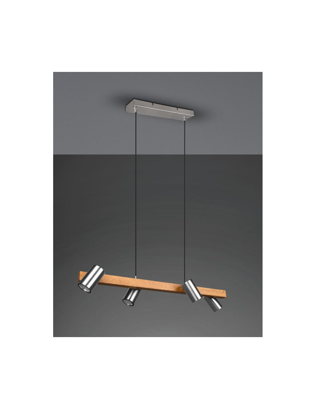Lampadario Lineare Legno E Nichel 4 Spot Cilindrici Orientabili Marley Trio Lighting