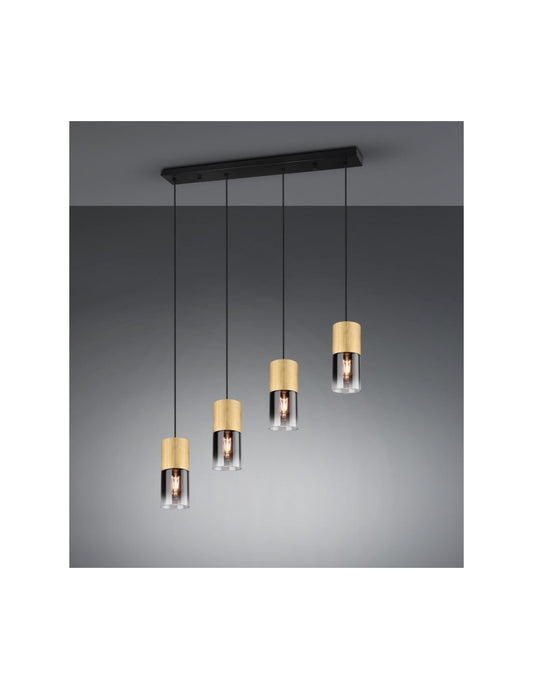 Sospensione Isola 4 Cilindri Ottone Con Vetro Fumé Robin Trio Lighting