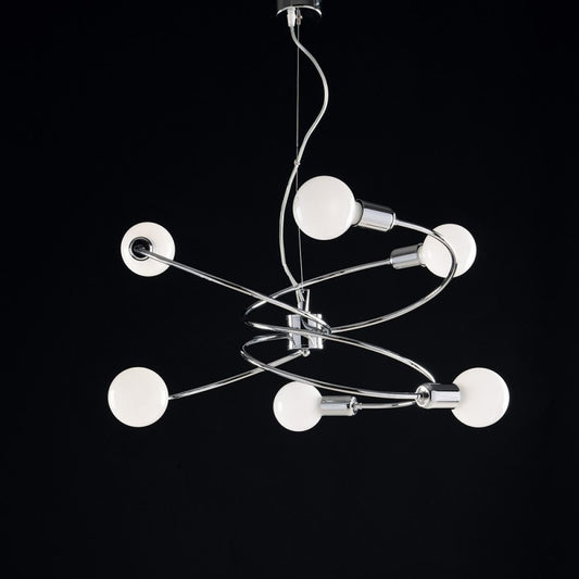 Lampadario a sospensione in ferro cromato sei luci 55x h30 cm