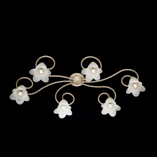 Plafoniera fiori in ferro Avorio Oro sei luci paralumi 99x50x h17 cm