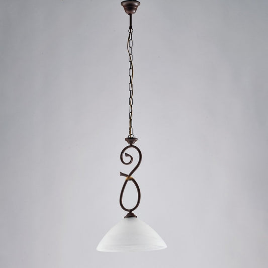 Lampadario in ferro Nero ruggine una luce paralume  vetro Alabastro bianchi 30x h52 cm