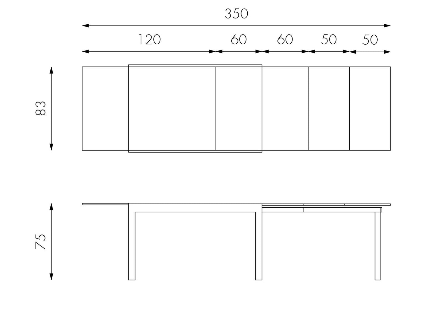 Tavolo allungabile con top in vetro temperato grigio 120/175/230/290/350x75h cm