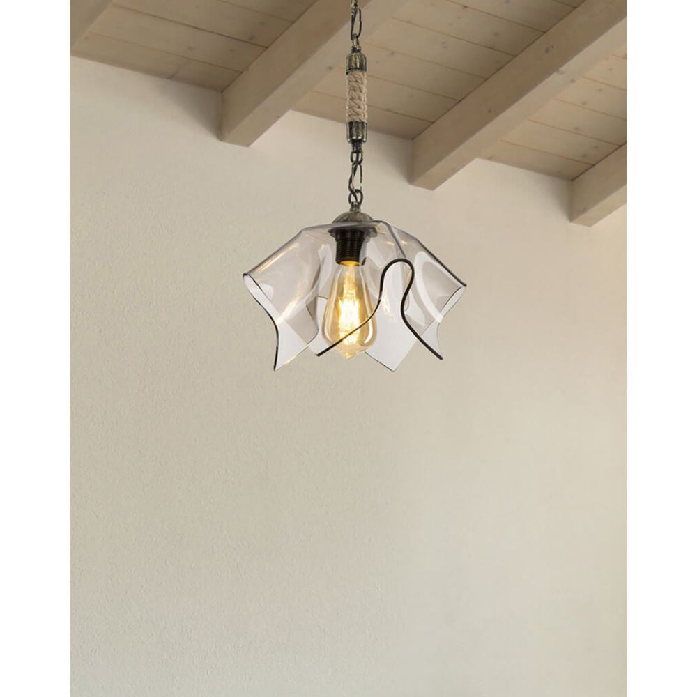 Lampada a sospensione Volga MDL3781 oro antichizzato e vetro fumè EFFEZ