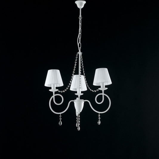 Lampadario ferro Bianco tre luci decorazione shabby paralumi Bianchi 60x h67 cm