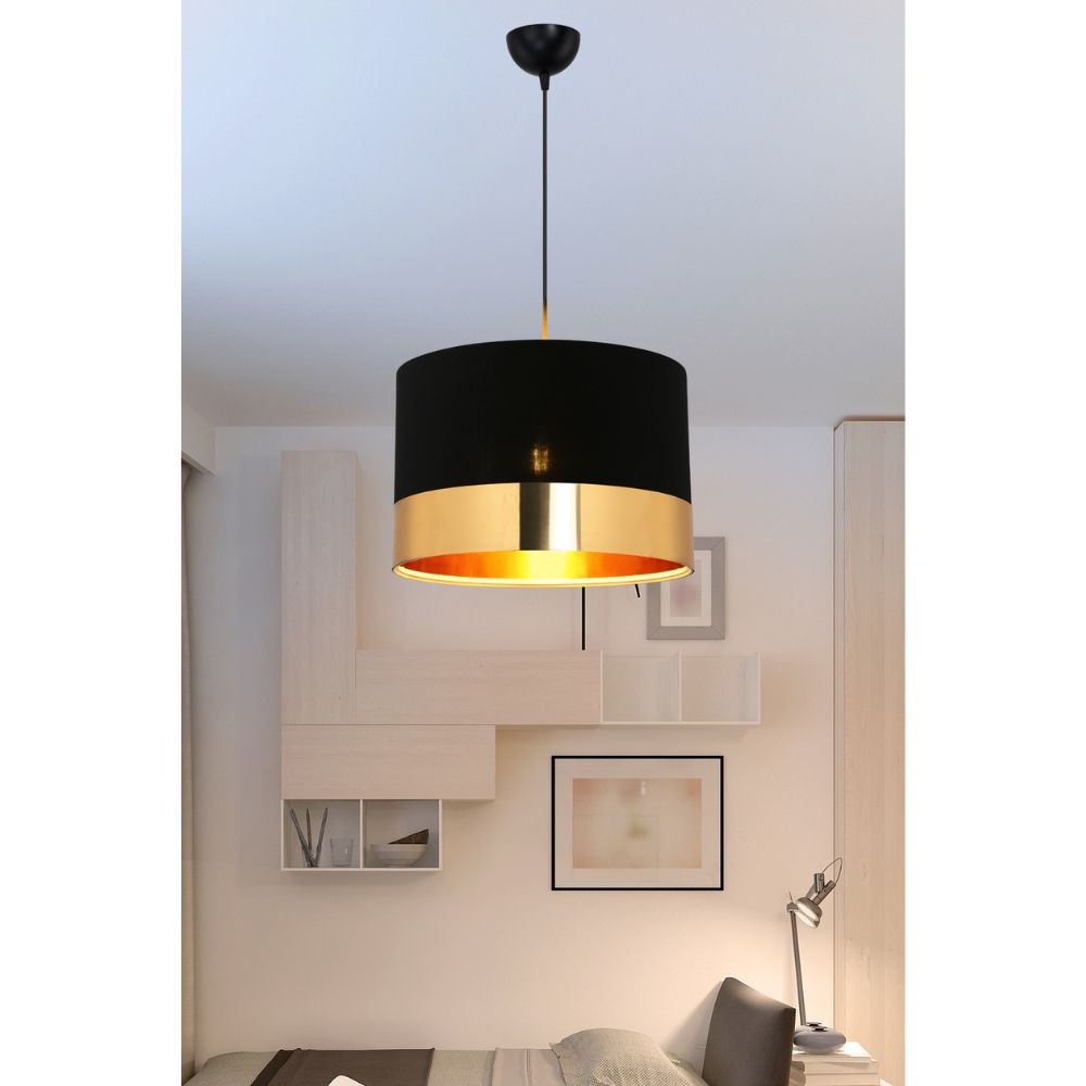 Lampada a sospensione Alfina tessuto nero fascia oro ASZ1665 EFFEZ