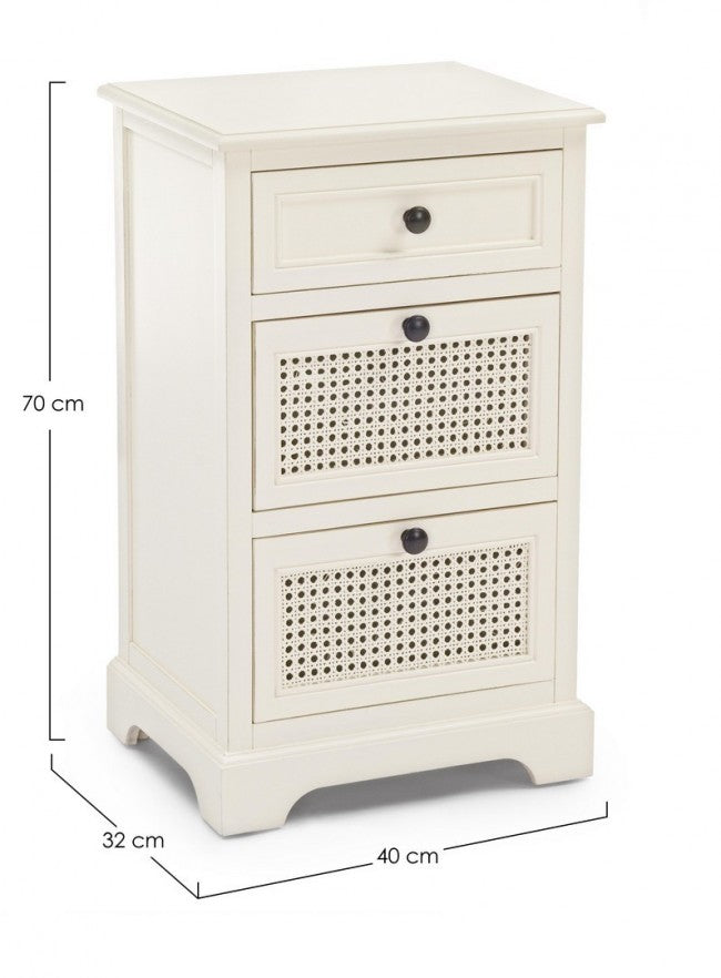 Cassettiera in legno tre cassetti Bianca AMABEL 40x32x h70 cm