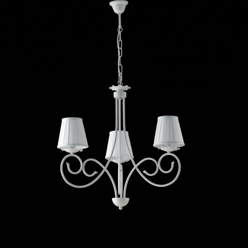 Lampadario a sospensione in ferro Bianco shabby paralumi Bianchi tre luci 50x h60 cm
