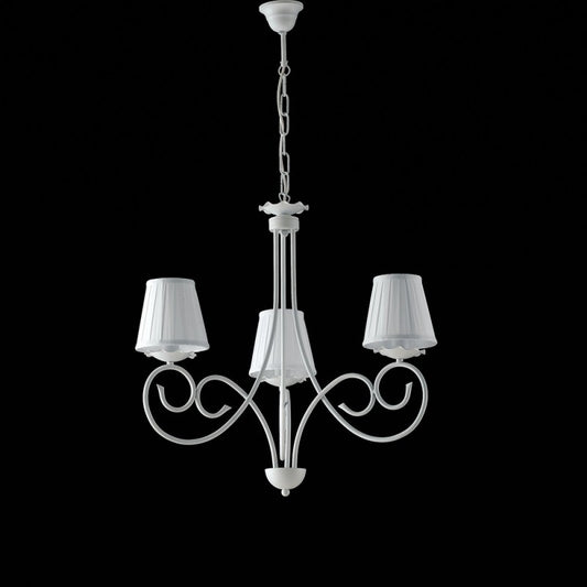 Lampadario a sospensione in ferro Bianco shabby paralumi Bianchi tre luci 50x h60 cm
