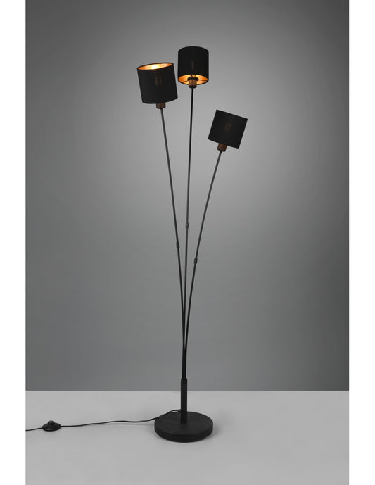 Piantana Tommy 3 Paralumi Tessuto Nero E Oro Trio Lighting
