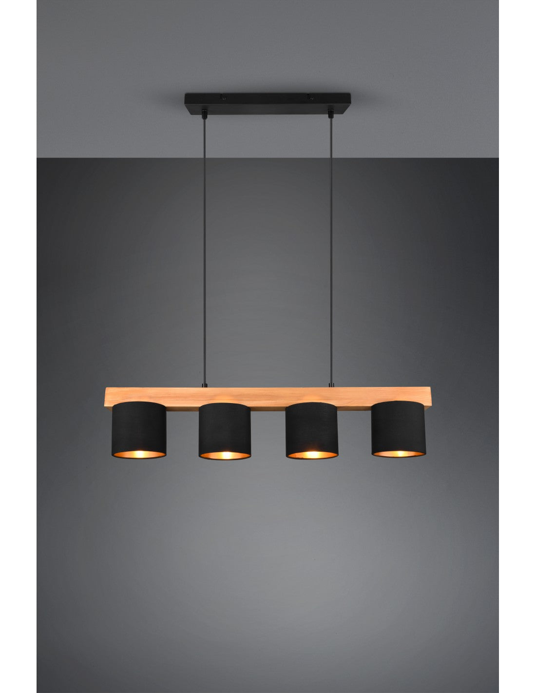 Lampadario Lineare Legno 4 Paralumi Nero Cameron Trio Lighting