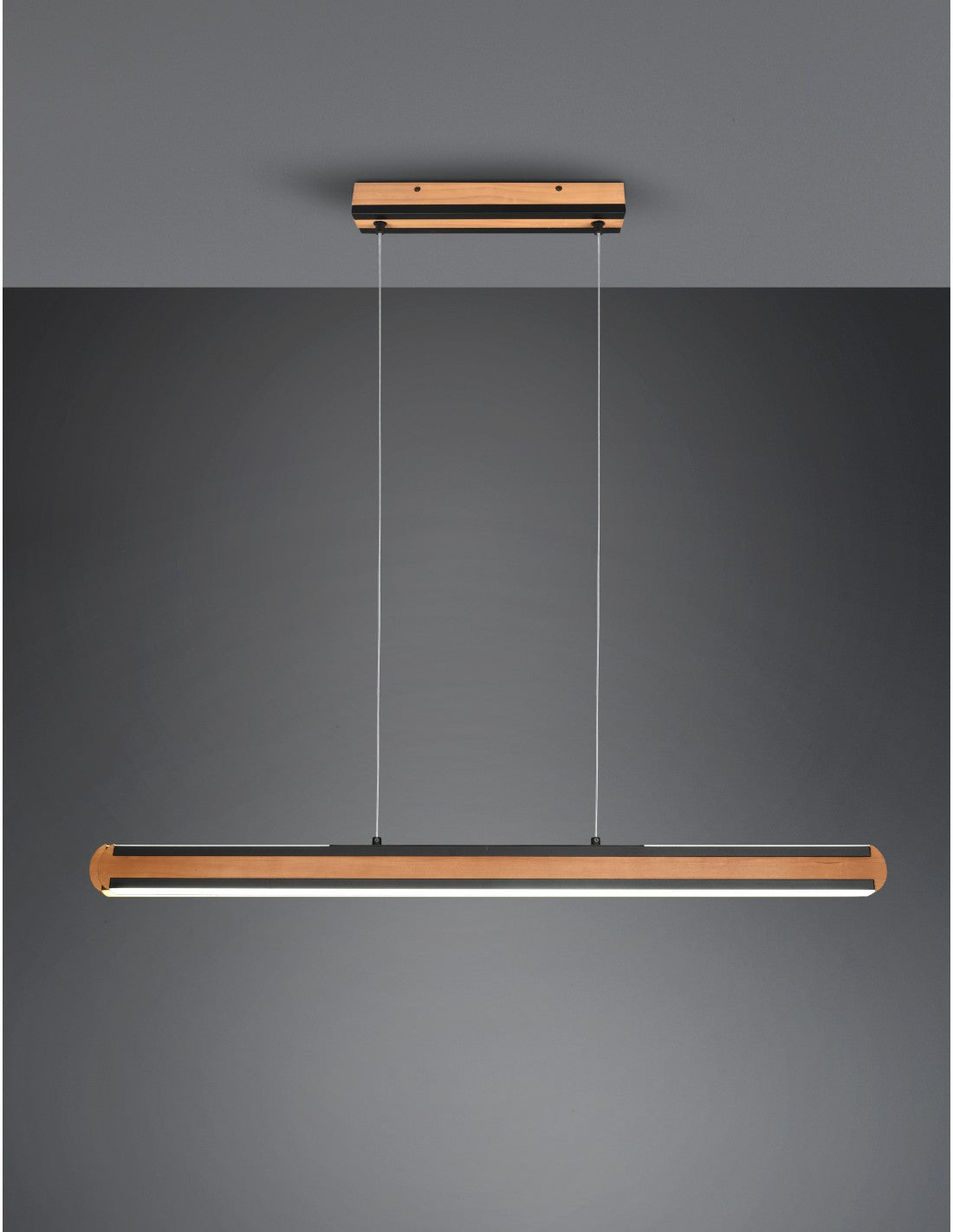 Lampadario Ufficio Doppia Emissione Vintage Legno E Metallo Nero Dimmer Deacon Trio Lighting