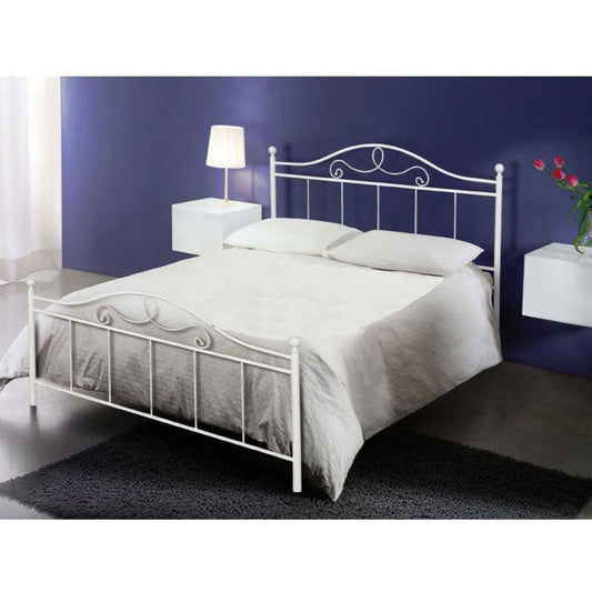 Letto matrimoniale in ferro battuto colore bianco opaco 170x200xH.130 cm