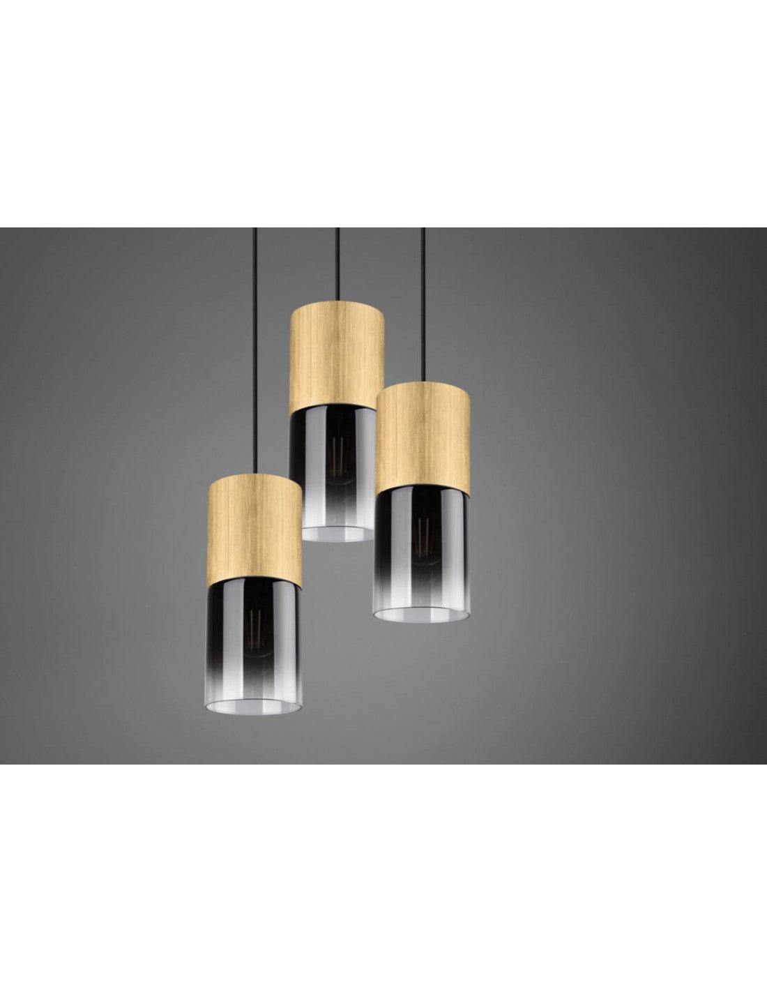 Lampadario Rotondo 3 Luci Cilindro Ottone Vetro Fumé Robin Trio Lighting