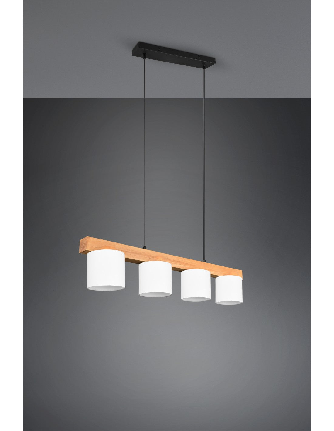 Lampadario Sospensione Legno 4 Paralumi Bianchi Cameron Trio Lighting