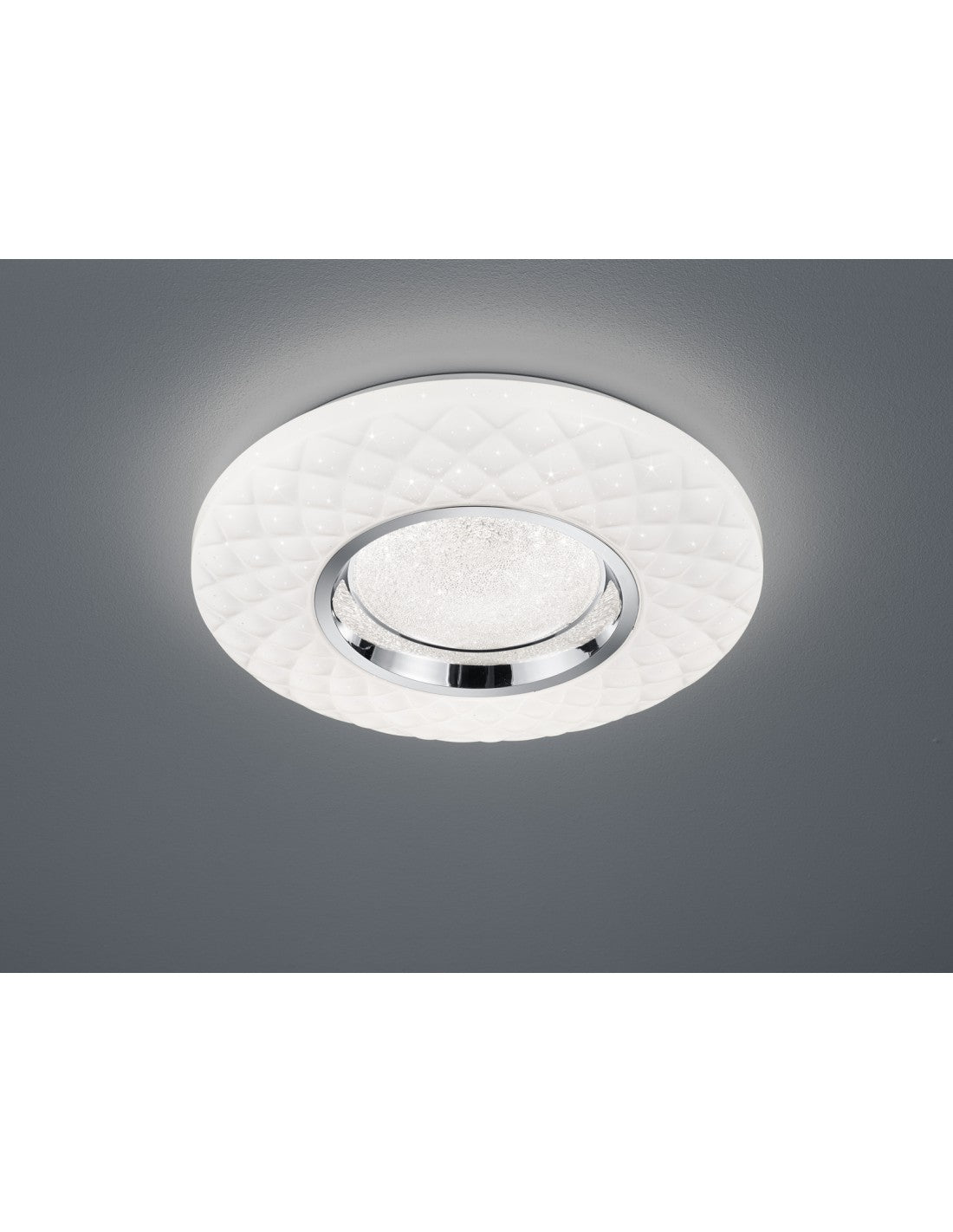 Plafoniera Moderna Led Dimmer Magnolia Bianco Decori Rombo Ø39 cm Trio Lighting