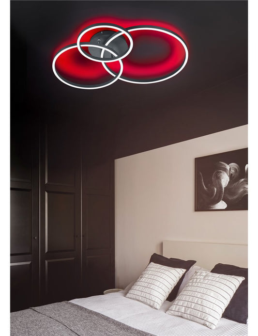 Winona plafoniera led tonda orientabile nera retro-illuminata rgb con telecomando multifunzione l. 77cm Moderno LED