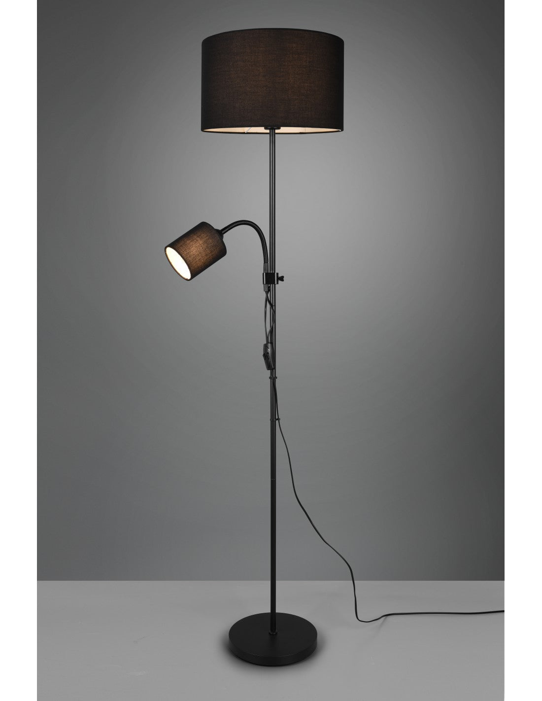 Piantana Owen 1xE27+Spot Nero E Paralume Tessuto L36 cm Trio Lighting