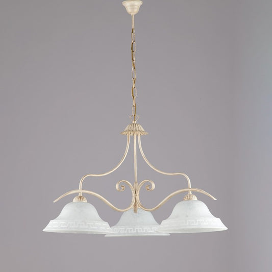 Lampadario classico in ferro Avorio Oro vetri Bianchi tre luci 30x h53 cm