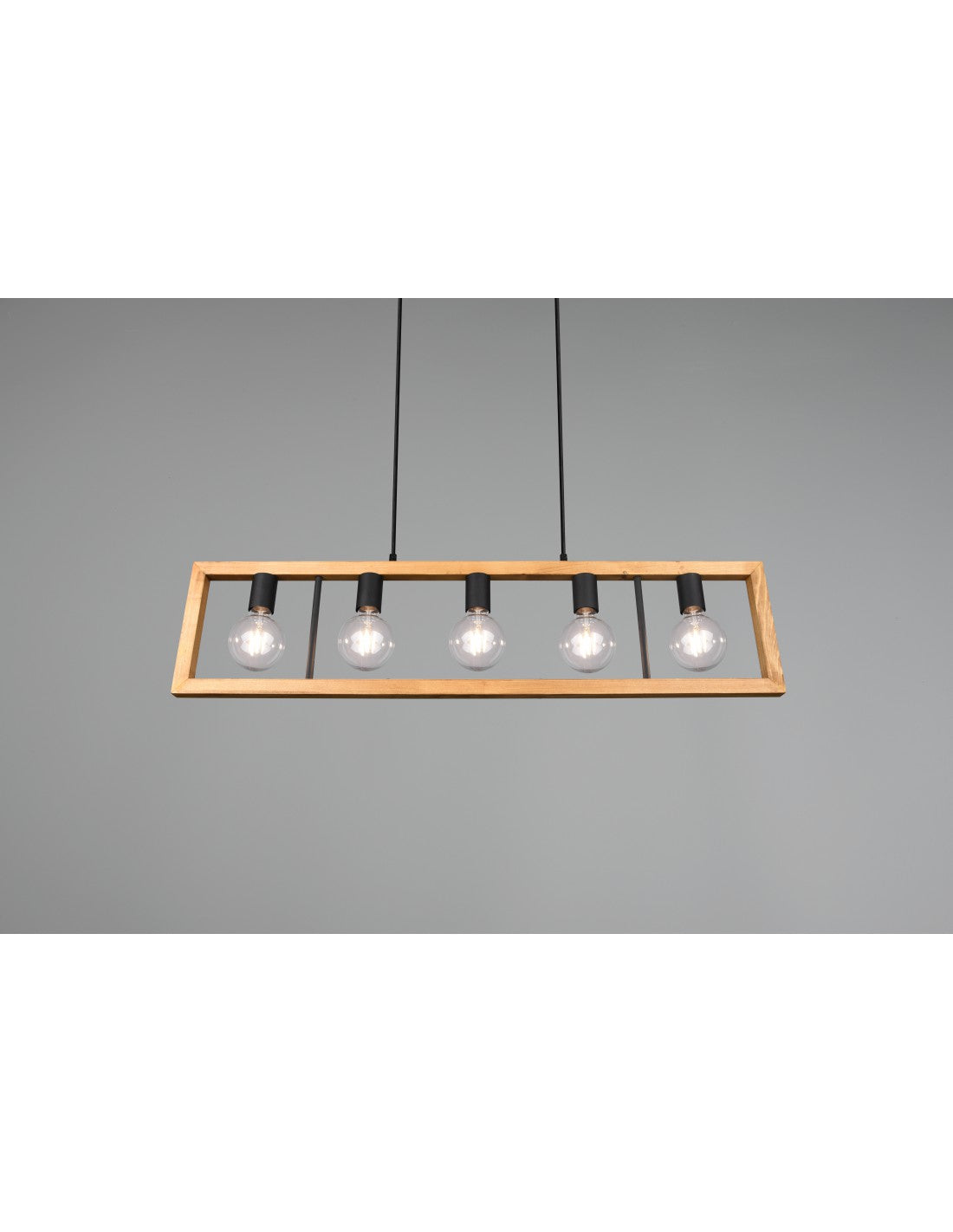 Lampadario Agra Gabbia Rettangolare Legno 5 Luci Legno Naturale E Nero Trio Lighting