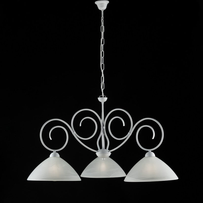 Lampadario in ferro Bianco Shabby tre luci paralumi in vetro Bianco 78x h54 cm