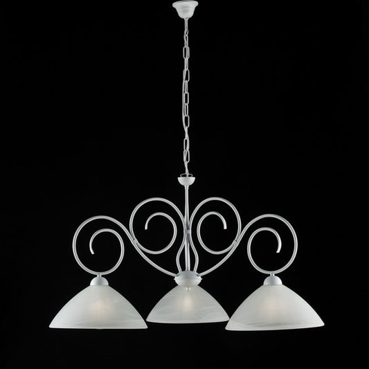 Lampadario in ferro Bianco Shabby tre luci paralumi in vetro Bianco 78x h54 cm
