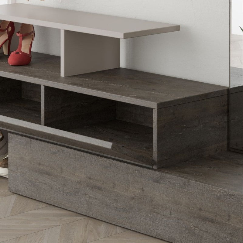 Mobile da ingresso tortora e noce con specchio Ramda 137x35xh.154 cm