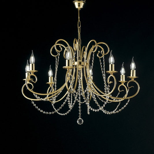 Lampadario in ferro Oro otto luci con strass 74x h58 cm