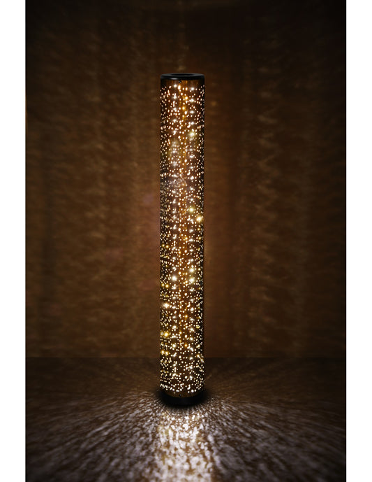 Piantana Tessuto Nero Oro Cilindro Led Effetto Stelle Vintage Taco Trio Lighting