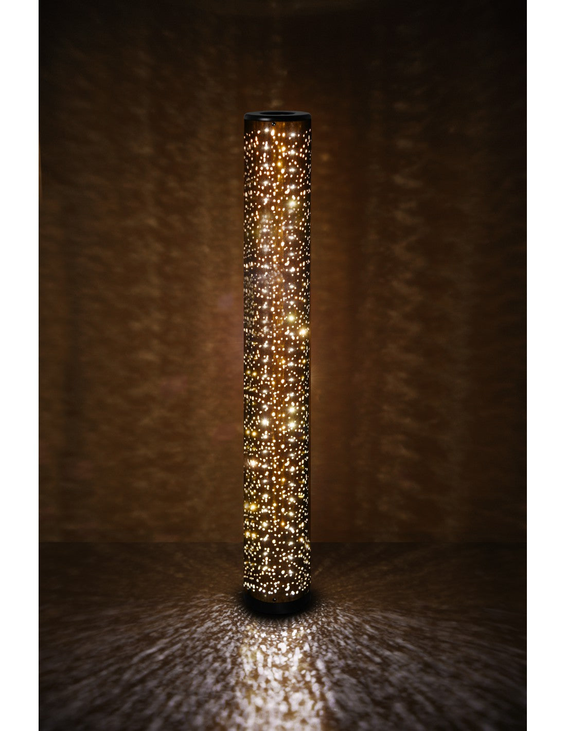 Piantana Tessuto Nero Oro Cilindro Led Effetto Stelle Vintage Taco Trio Lighting