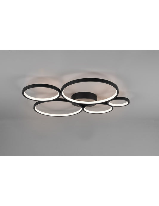 Plafoniera Rondo 5 Cerchi Led Dimmerabile Nero L59 cm Trio Lighting