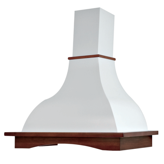 Cappa aspirante PROVENZA in acciaio inox bianca e cornice in legno colore tabacco cm 90