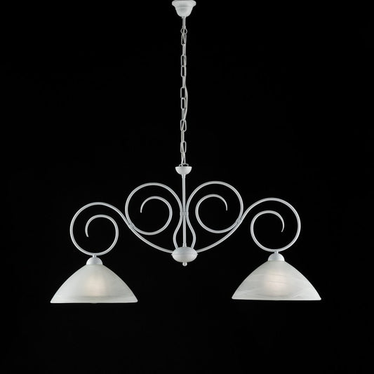 Lampadario ferro Bianco Shabby due luci paralumi in vetro Bianco 99x h52 cm
