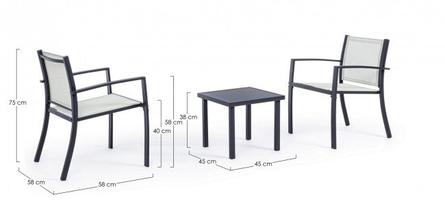 Set 3 pezzi da giardino salotto in metallo Auri antracite