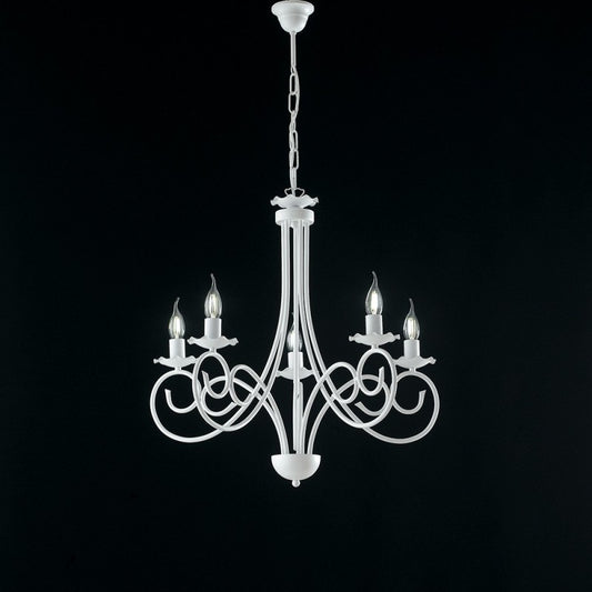 Lampadario a sospensione in ferro Bianco shabby cinque luci 57x h60 cm