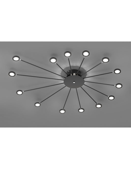 Plafoniera Pavone Luce Indiretta e 14 Punti Led Orientabili Peacock Nero Trio Lighting