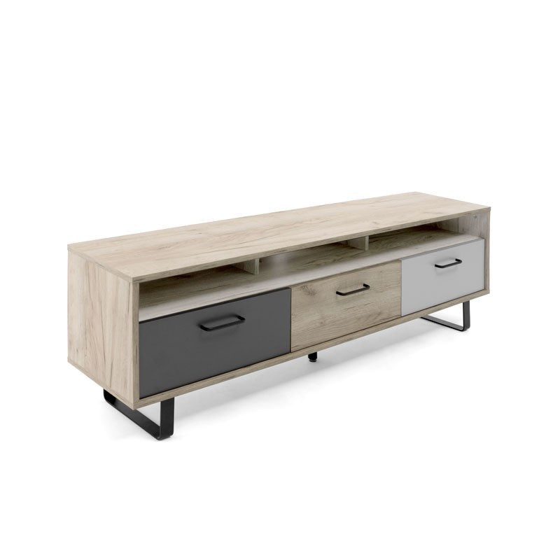 Base Porta TV con 3 ante a ribalta colore rovere e grigio 160x35xh.53 cm EFFEZ