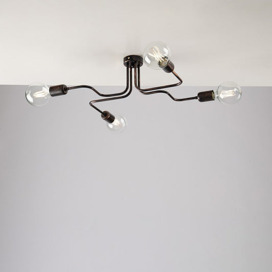 Plafoniera in ferro Nero con decorazione Rame quattro luci 57x44x h17 cm
