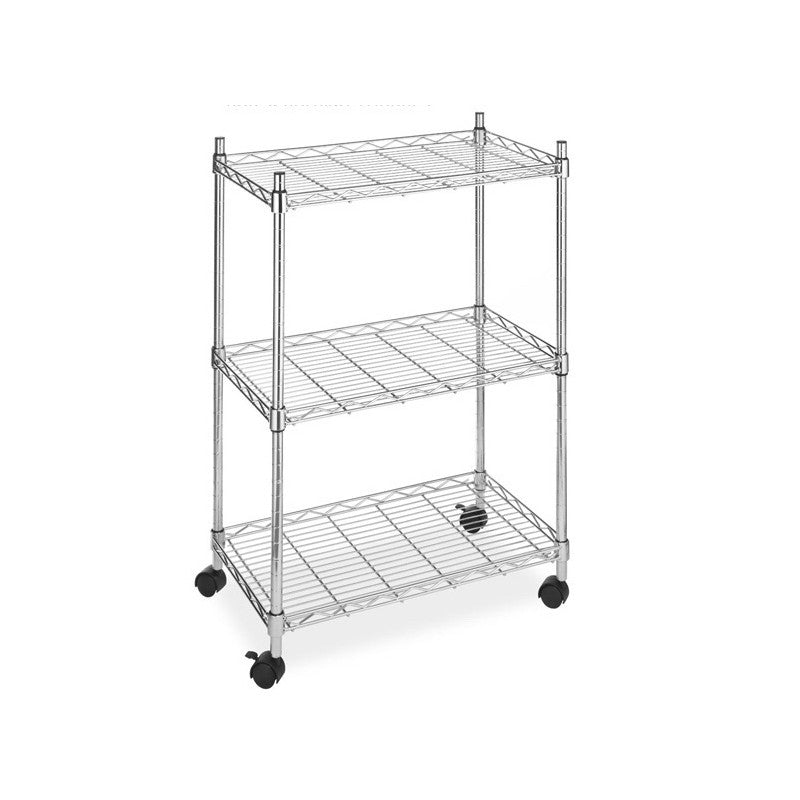 Scaffale in acciaio cromato con ruote tre ripiani cm 60x35x83