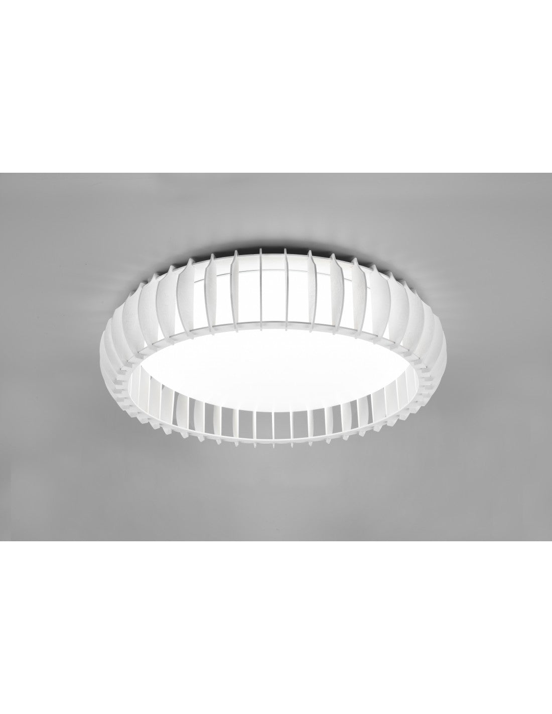 Lampada Rotonda Soffitto Legno Bianco Led 38w Dimmer Monte Trio Lighting