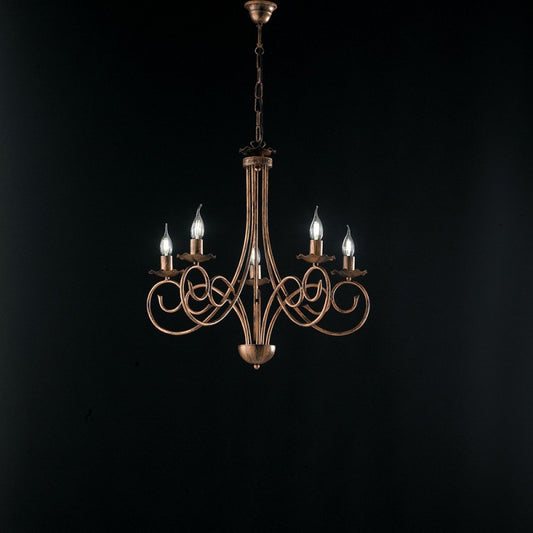 Lampadario a sospensione in ferro Nero DECO Rame cinque luci 57x h60 cm