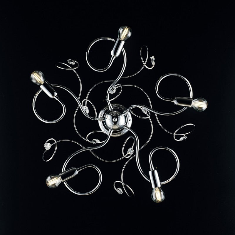 Plafoniera in ferro cromato lucido con strass in cristallo 5 luci 54xh. 21 cm