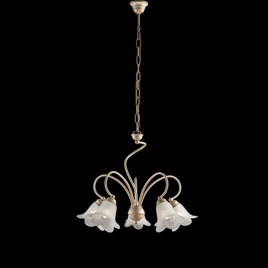 Lampadario in ferro Avorio Oro cinque luci camera 57x h46 cm