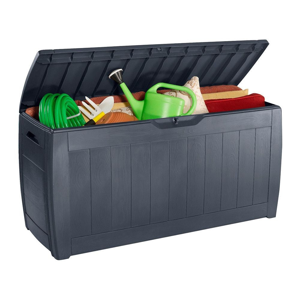 Baule in resina Hollywood con finitura grafite effetto legno lucchettabile 117,5x45xh.57,3 cm